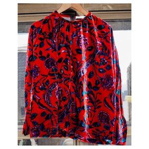 Sandro Paris Velvet Floral Long Sleeve Top